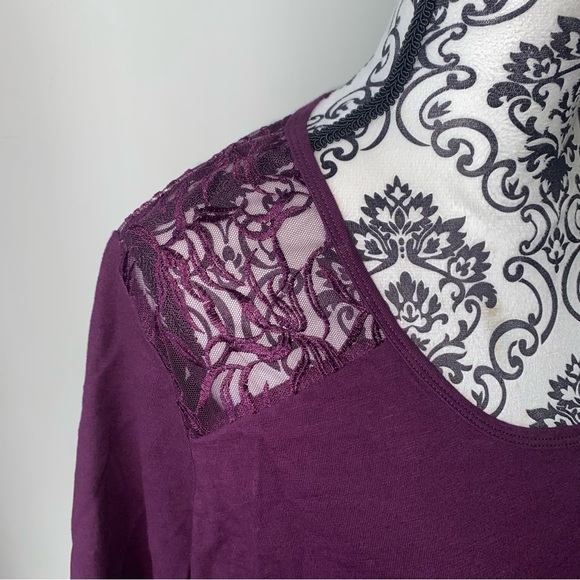 Roaman's Size 2X 26/28 Dark Purple Three Quarter Sleeve Shirt with Lace - Picture 13 of 13